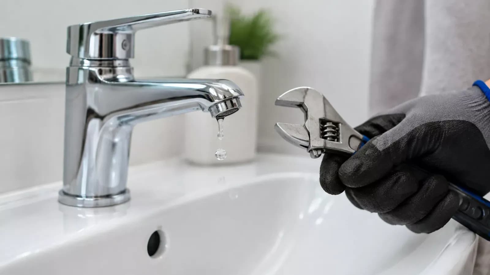 Torneira a pingar a ser reparada por um canalizador